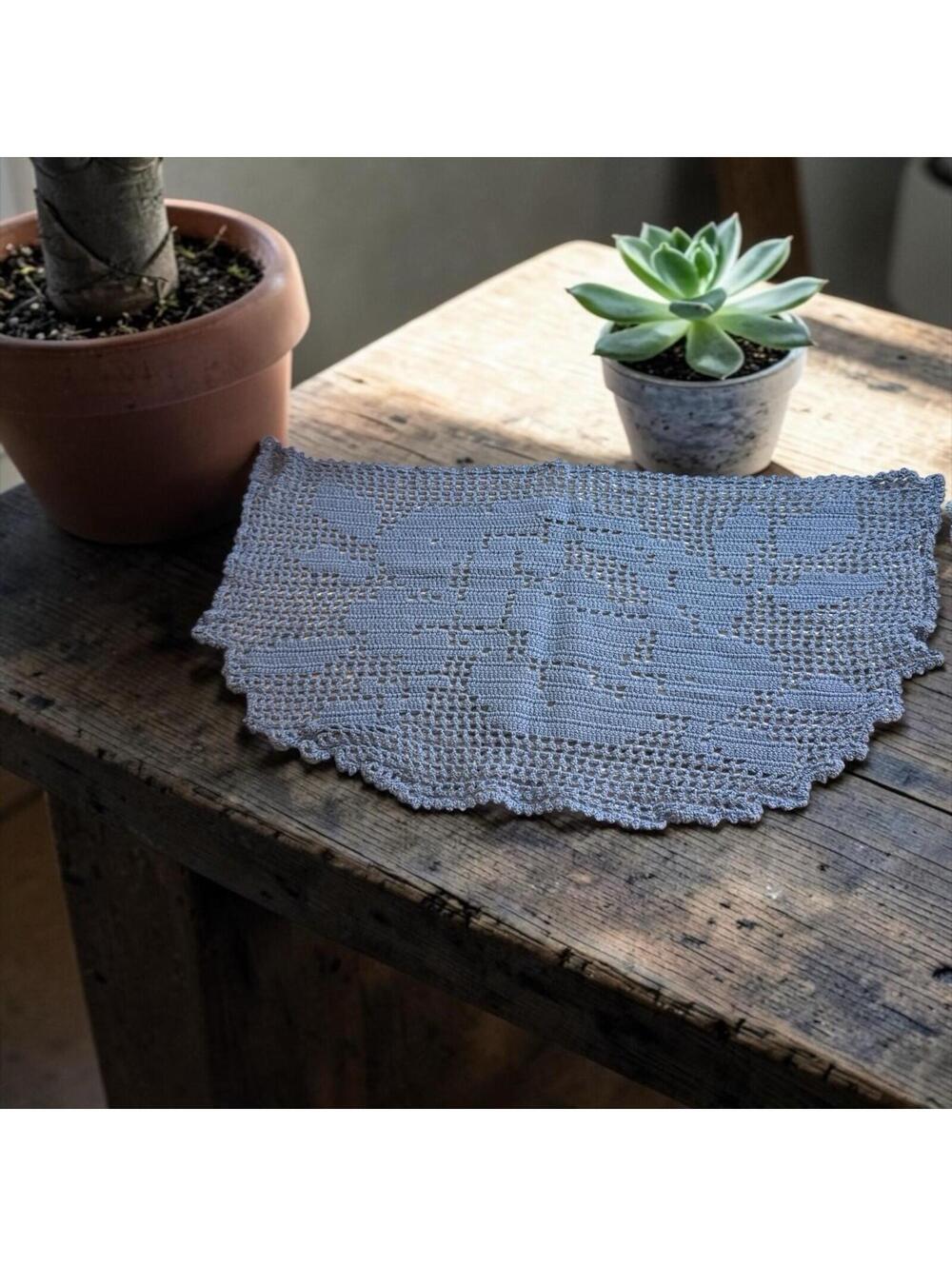 Crochet Doilies Blue Assorted Sizes Round, Half-Circle, Butterfly-Shaped & Rect